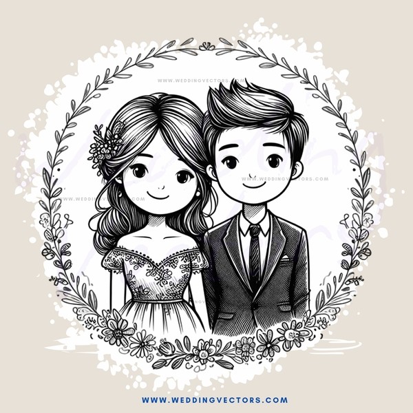 picture of a boy and girl with bouquet of flowers in between them