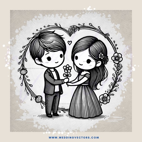 a boy and girl holding flowers