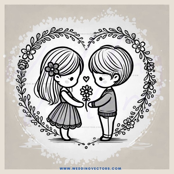 two little girls holding hands and flowers
