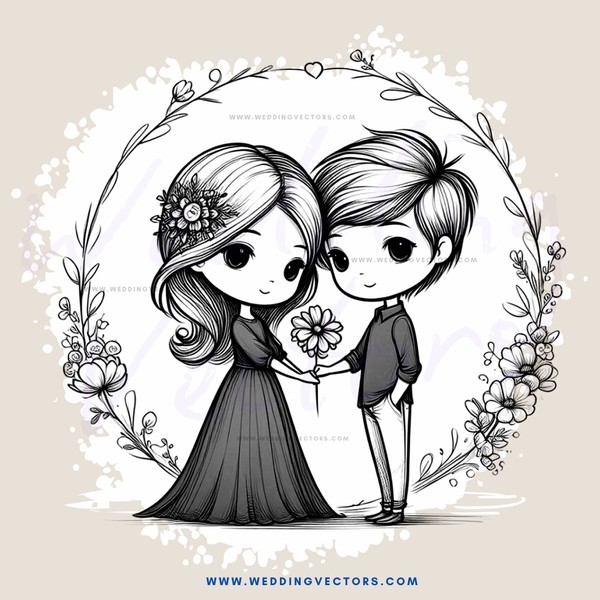a boy and girl posing for picture in black and white