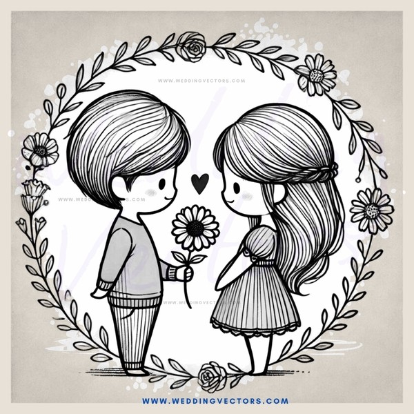 a boy and girl with flowers