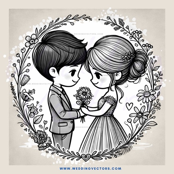 couple embracing with flowers