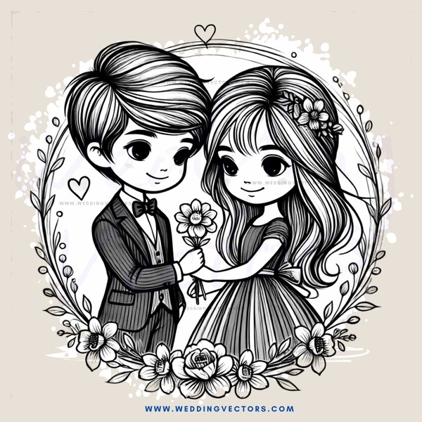 a boy and girl holding flowers and hugging each other