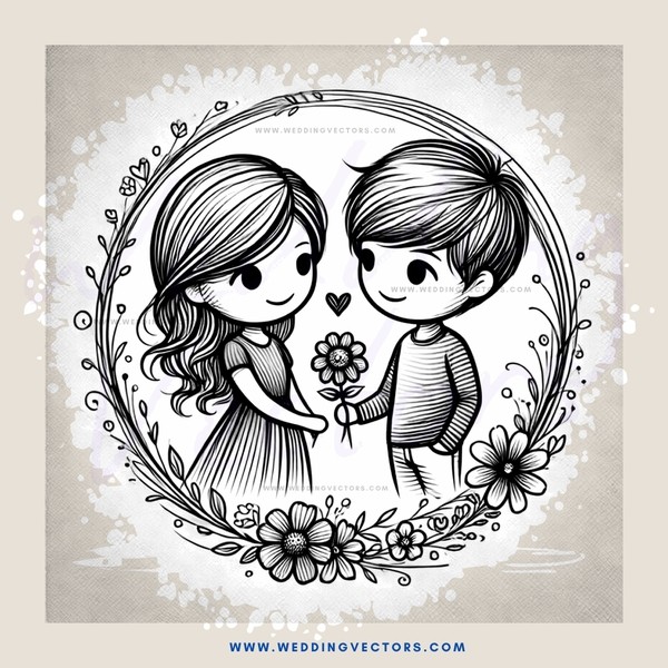 a boy and girl with flowers