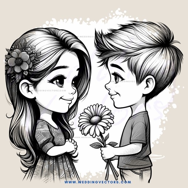 two children holding flowers and posing for picture