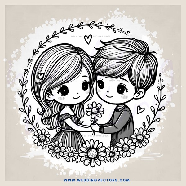 two children embracing, surrounded by flowers