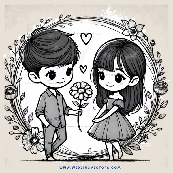a boy and girl holding flowers