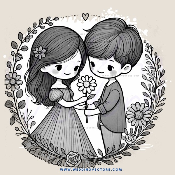 a couple holding flowers in an illustration