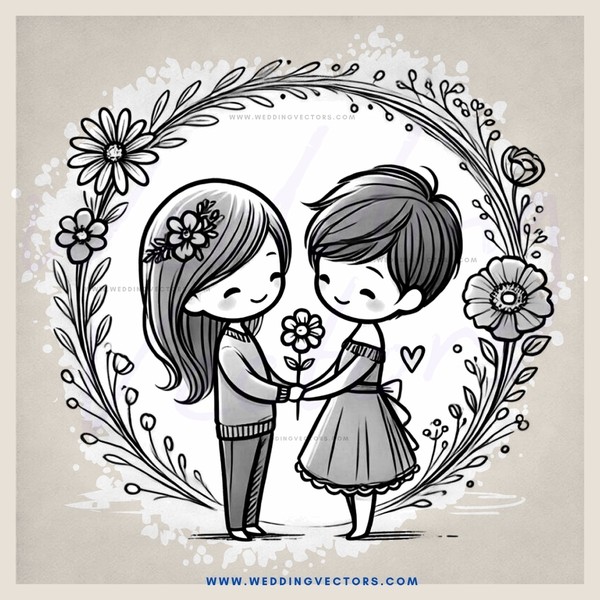 two people with flowers and butterflies on their hearts