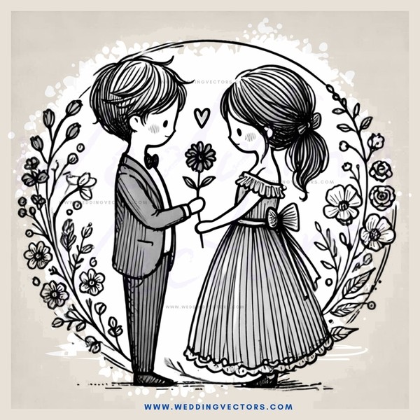 a man and woman holding flowers