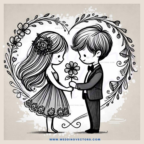 a bride and groom exchanging flowers