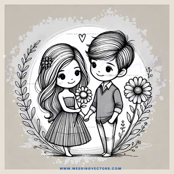 a boy and girl holding flowers