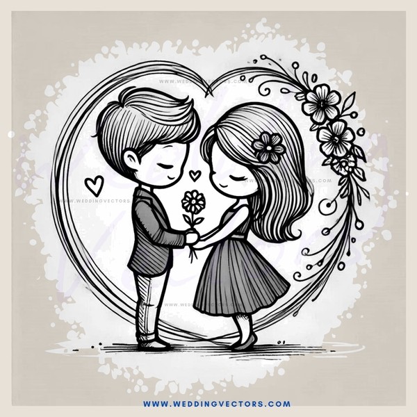 love story in black and white illustrations