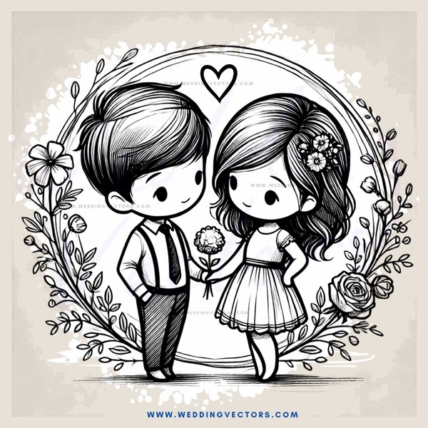 a boy and girl holding hands in an illustration