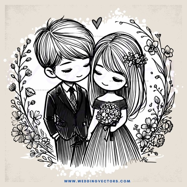 a black and white picture of a couple on their wedding day