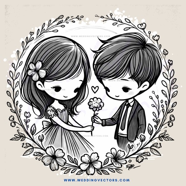 two boys exchanging flowers