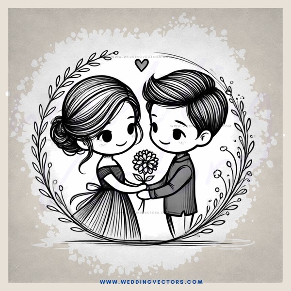 couple holding flower and hugging each other in black and white picture