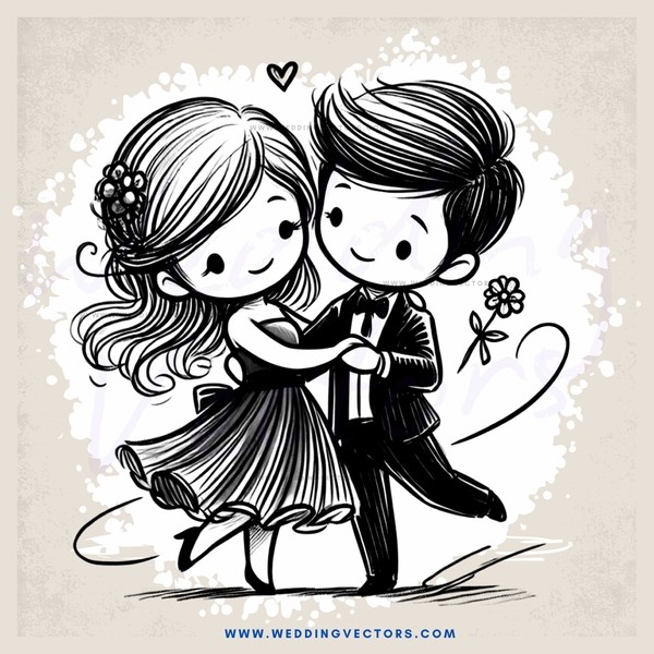 a couple dancing in black and white