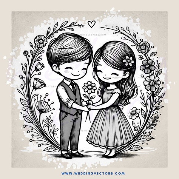 boy and girl hugging with flowers in background