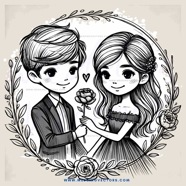a boy and girl holding flowers