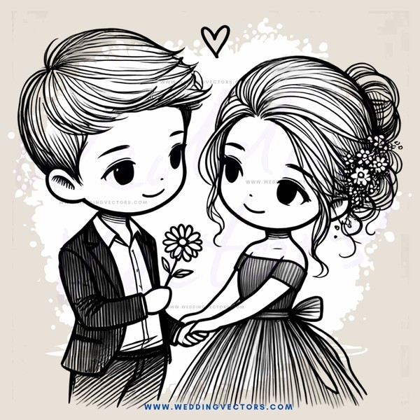a young couple exchanging smiles and flowers