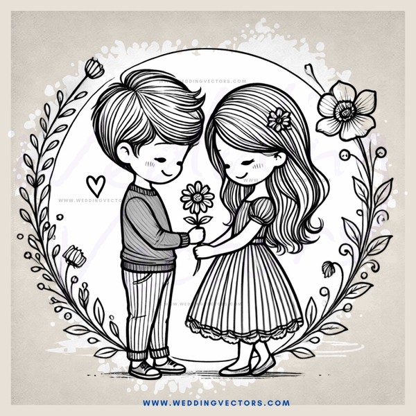 love story with flower and leaf decoration