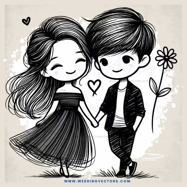 two people holding hands in a cartoon style drawing