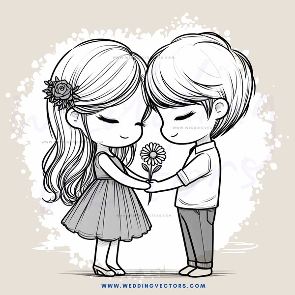 boy and girl embracing with flowers in their hands