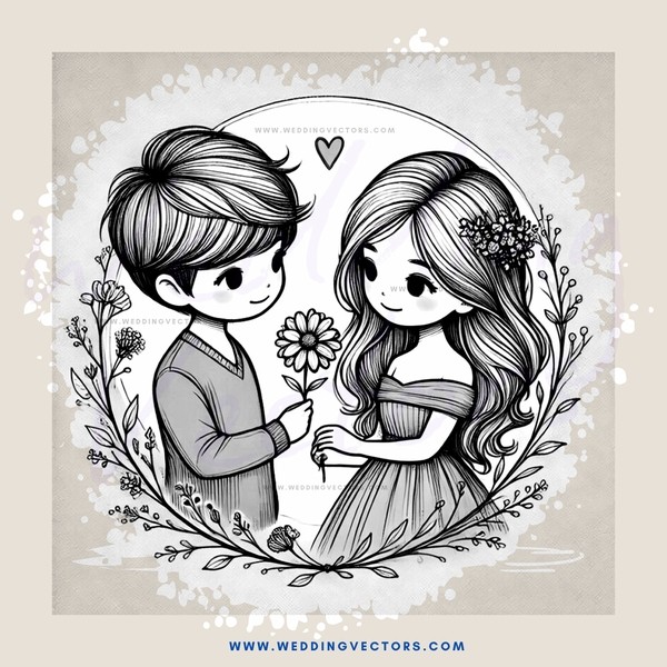 a boy and girl holding flowers