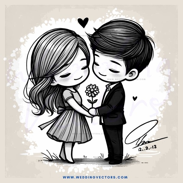 couple kissing and holding flowers together