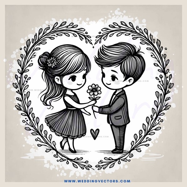 cartoon boy and girl with flowers