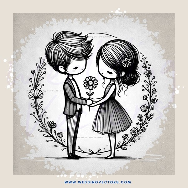 a couple embracing in front of flowers