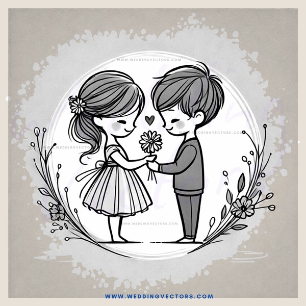 the boy and girl are holding a flower