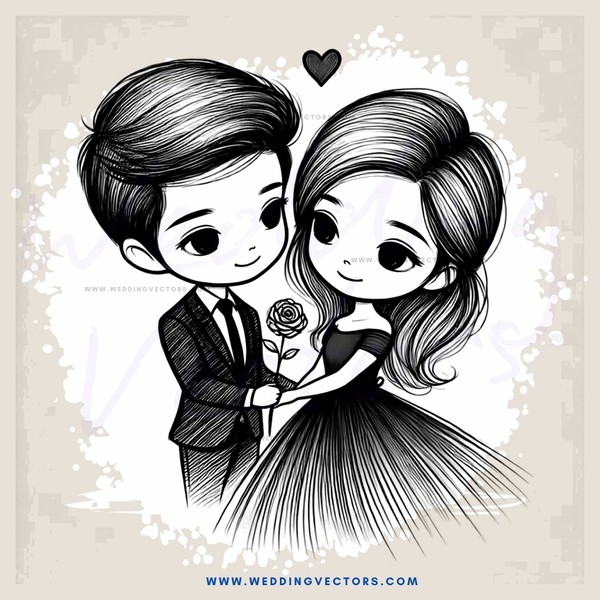 couple hugging and kissing in black and white cartoon