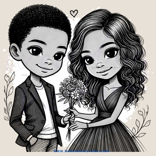 little girl and boy holding flower together