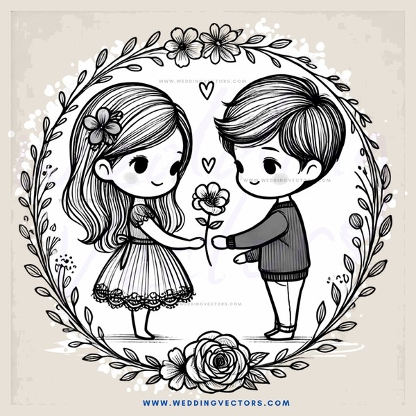 two children with flowers and hearts
