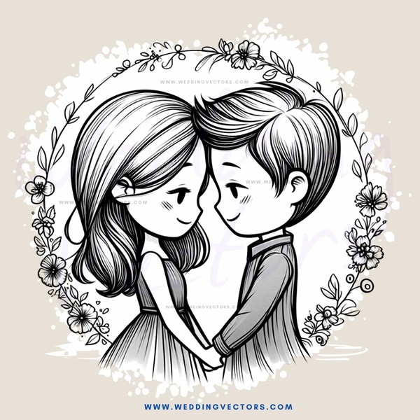 lovers embracing in a flower bordered frame