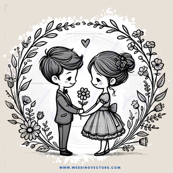 a couple's wedding illustration