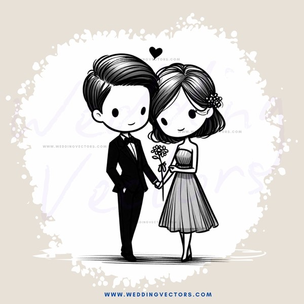 a man and woman standing together with flowers in their hands
