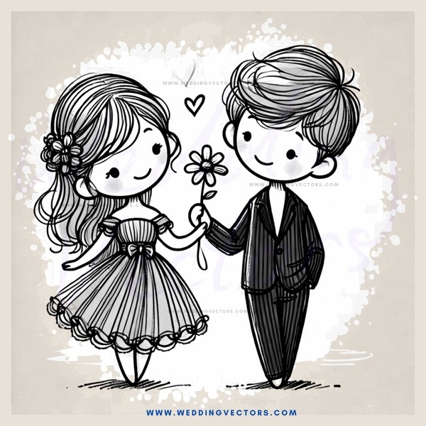 a boy and girl holding flowers