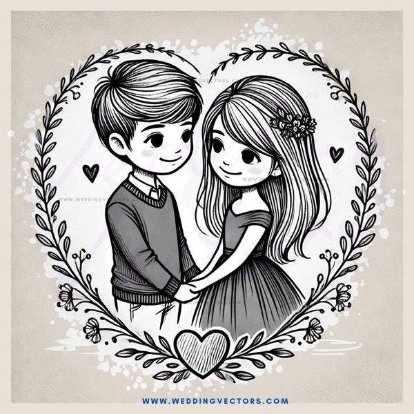 lovers in black and white drawing
