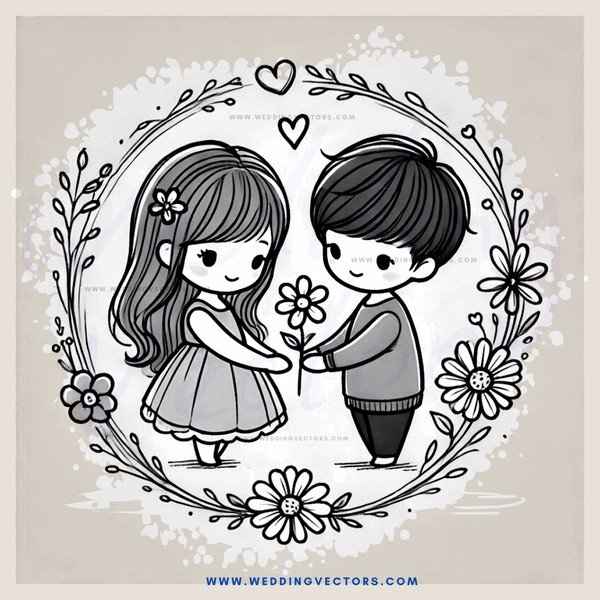 a boy and girl holding flowers