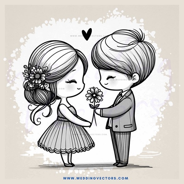 a boy and girl exchange flowers