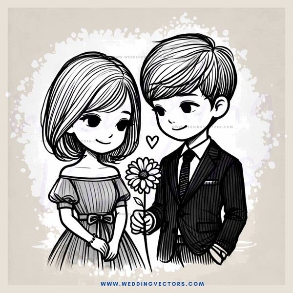 boy and girl posing with flower heart