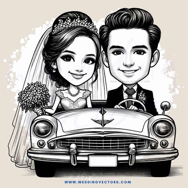 caricature wedding day couple