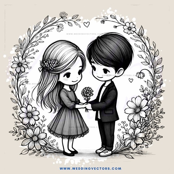 a boy and girl in black and white