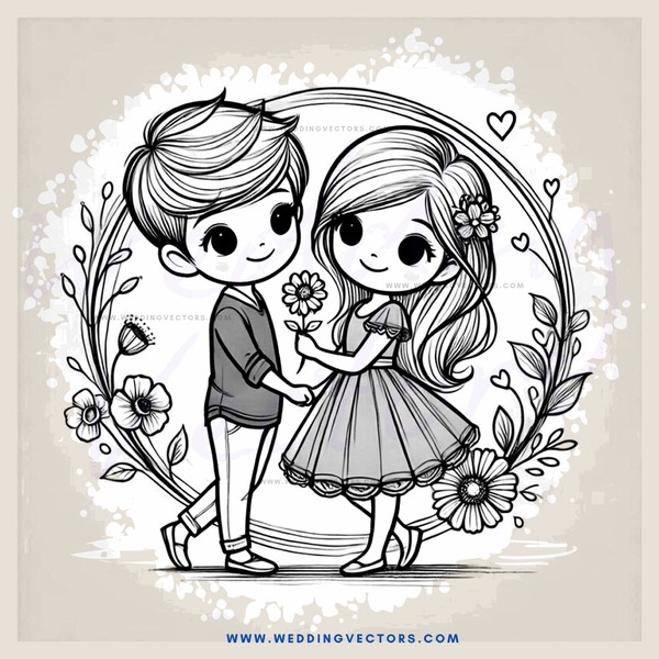 a boy and girl holding flowers