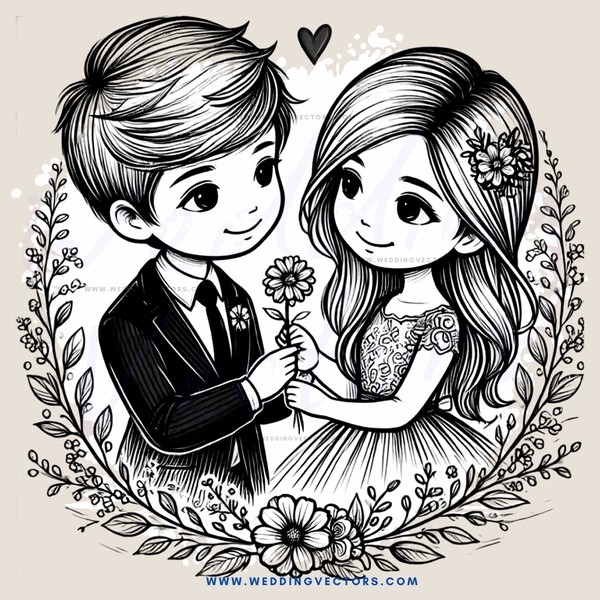 a boy and girl holding flowers