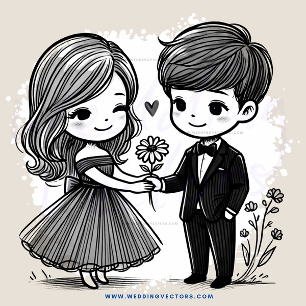 young couple holding flowers and leaves