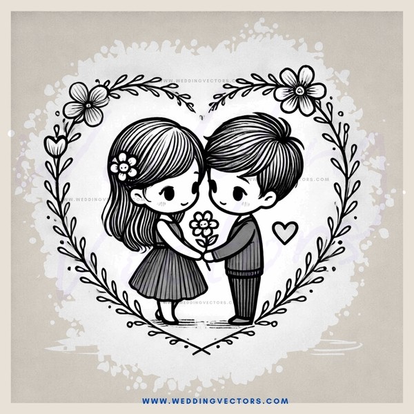 two kids holding flowers and hearts